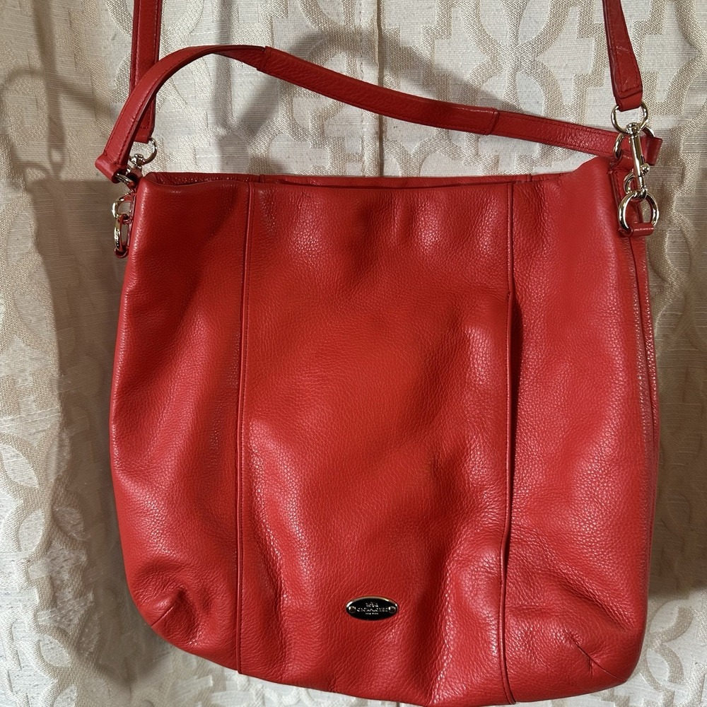 Coach Isabelle Pebbled Leather Orange Hobo Crossbody Shoulder Bag #F34511